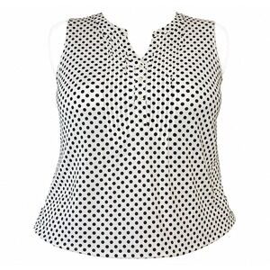 Rose + Olive Womens 2X Polka Dot Sleeveless Pleated V-Neck Blouse Black White